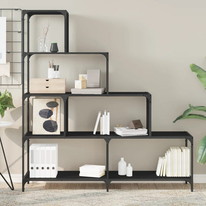 Boekenkast 4-Laags 139X33,5X149 Cm Bewerkt Hout Zwart