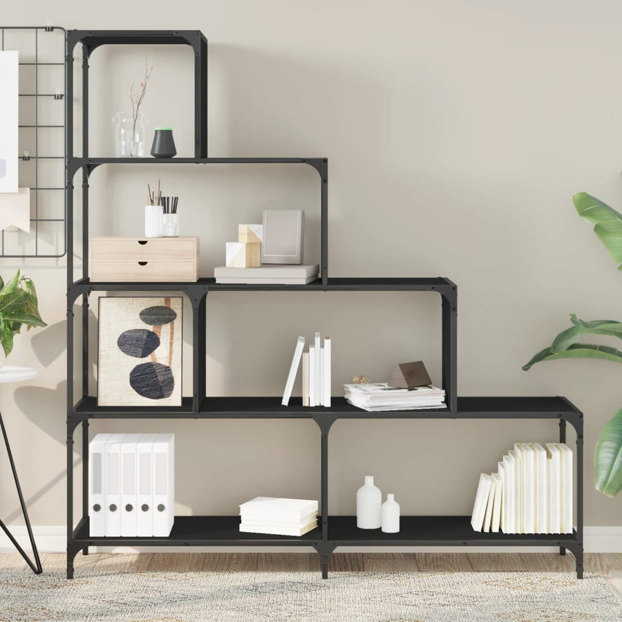 Boekenkast 4-Laags 139X33,5X149 Cm Bewerkt Hout Zwart