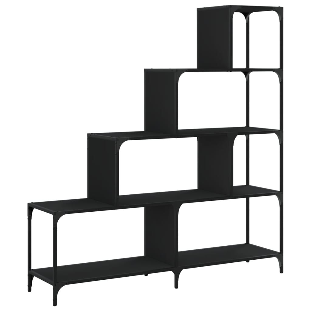 Boekenkast 4-Laags 139X33,5X149 Cm Bewerkt Hout Zwart