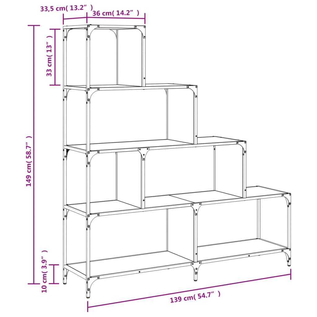Boekenkast 4-Laags 139X33,5X149 Cm Bewerkt Hout Zwart