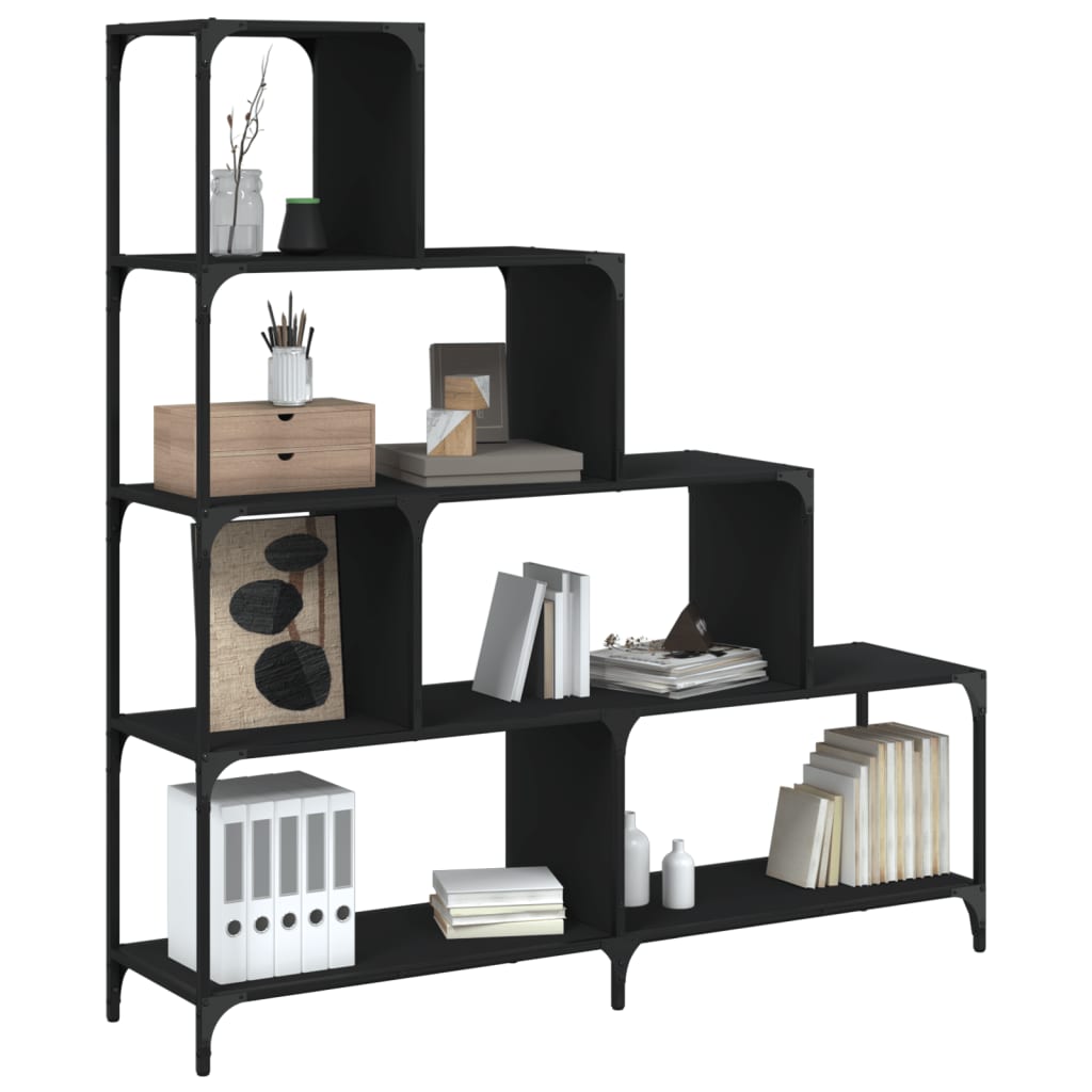 Boekenkast 4-Laags 139X33,5X149 Cm Bewerkt Hout Zwart