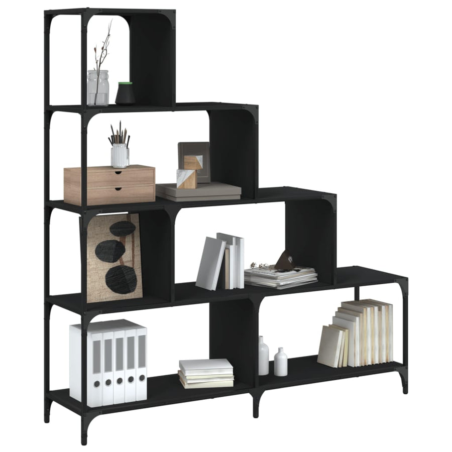 Boekenkast 4-Laags 139X33,5X149 Cm Bewerkt Hout Zwart