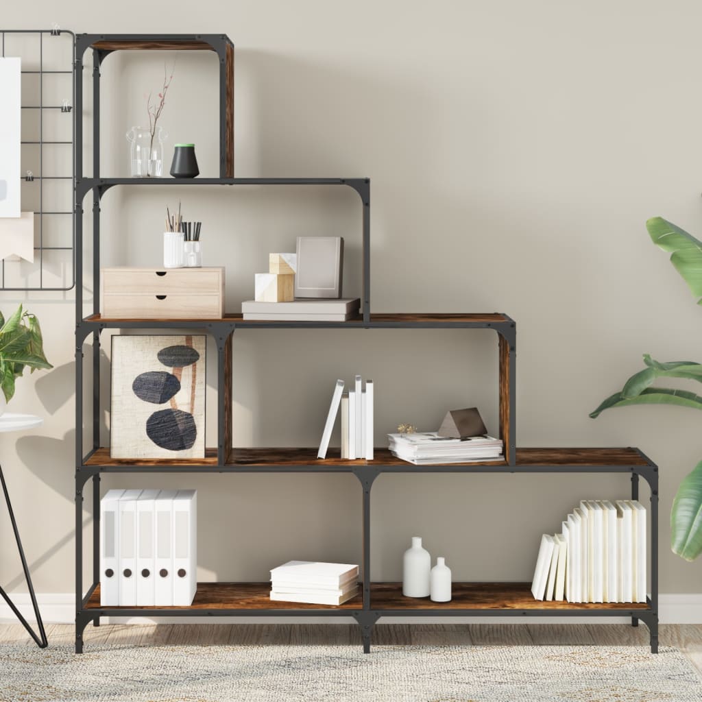 Boekenkast 4-Laags 139X33,5X149 Cm Bewerkt Hout Gerookt eiken
