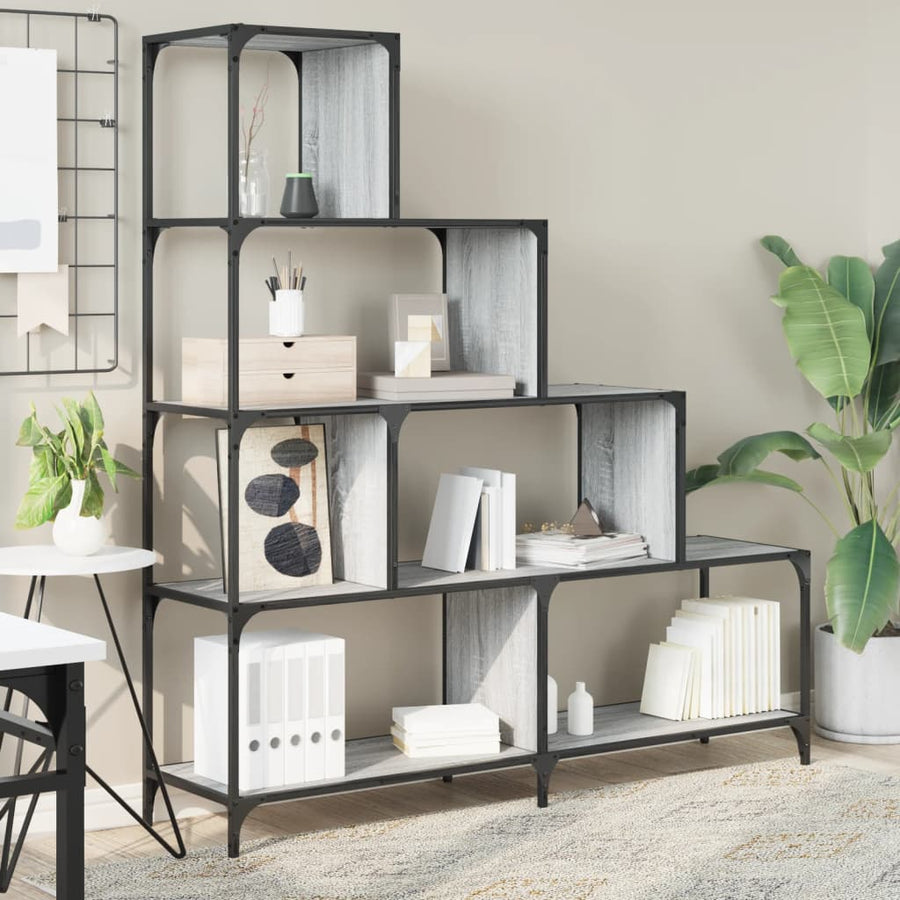 Boekenkast 4-Laags 139X33,5X149 Cm Bewerkt Hout Grijs Sonoma