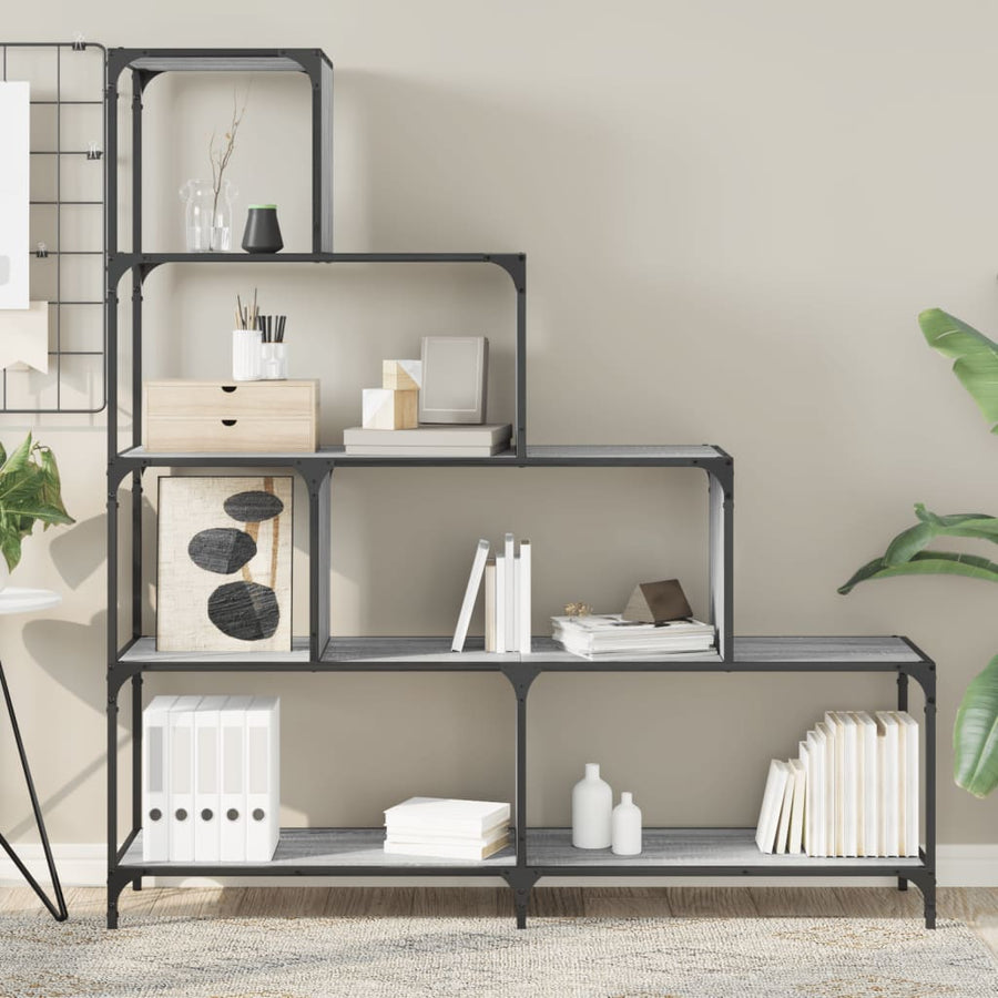 Boekenkast 4-Laags 139X33,5X149 Cm Bewerkt Hout Grijs Sonoma