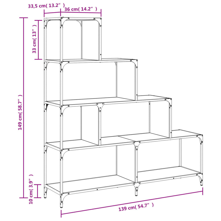Boekenkast 4-Laags 139X33,5X149 Cm Bewerkt Hout Grijs Sonoma