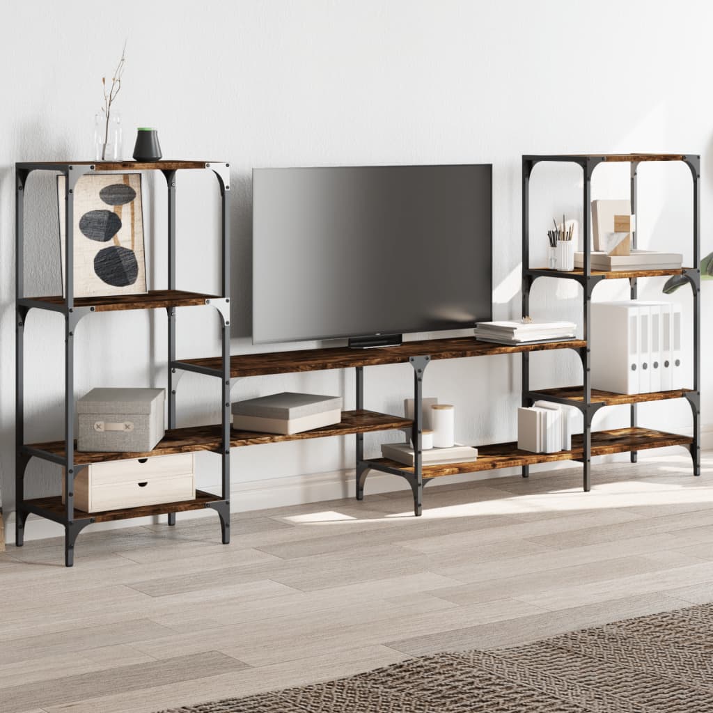 Tv-Meubel 206,5X28,5X95 Cm Bewerkt Hout Gerookt Eikenkleurig