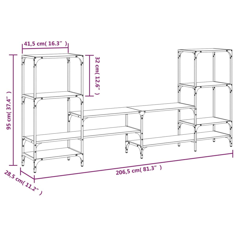 Tv-Meubel 206,5X28,5X95 Cm Bewerkt Hout Gerookt Eikenkleurig