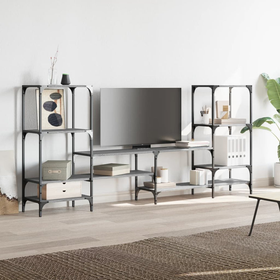 Tv-Meubel 206,5X28,5X95 Cm Bewerkt Hout Grijs Sonoma Eikenkleur