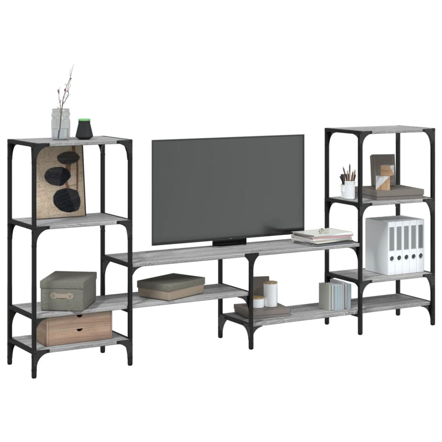 Tv-Meubel 206,5X28,5X95 Cm Bewerkt Hout Grijs Sonoma Eikenkleur