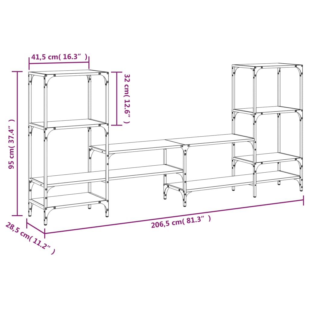 Tv-Meubel 206,5X28,5X95 Cm Bewerkt Hout Bruin Eikenkleurig