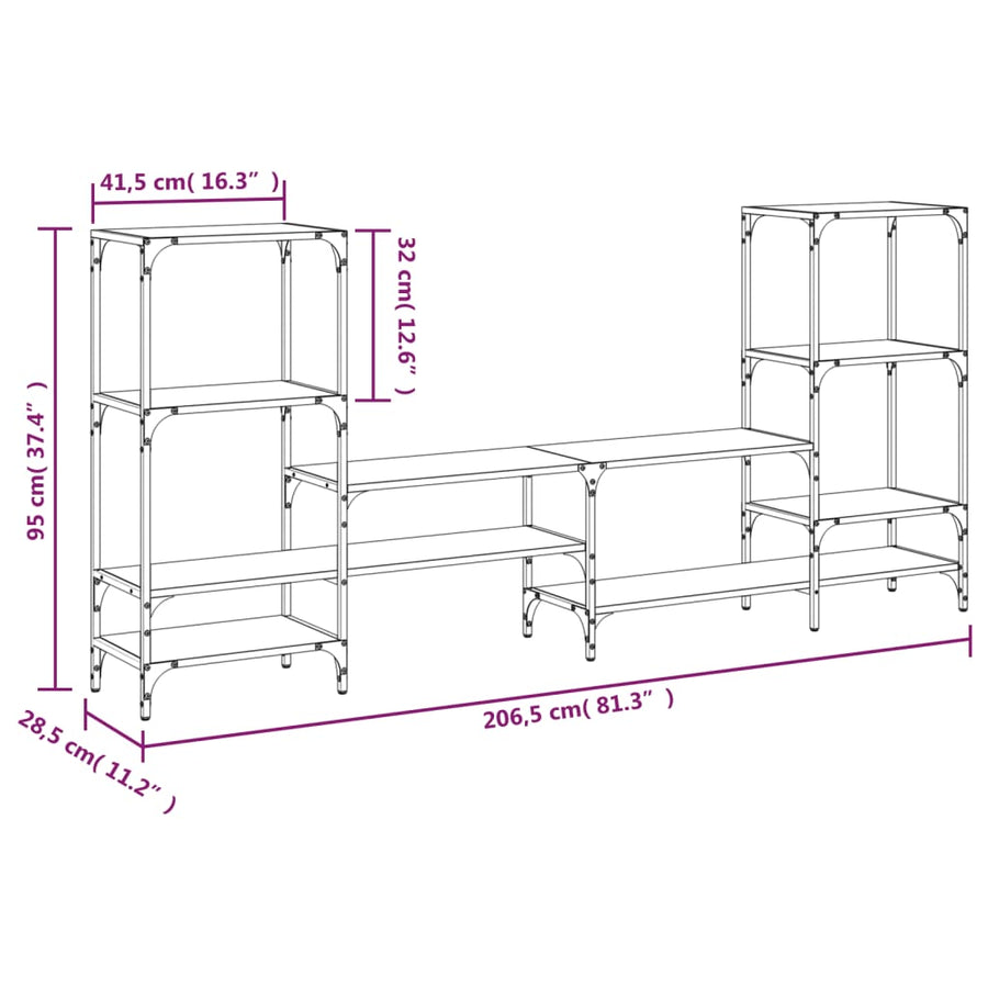 Tv-Meubel 206,5X28,5X95 Cm Bewerkt Hout Bruin Eikenkleurig