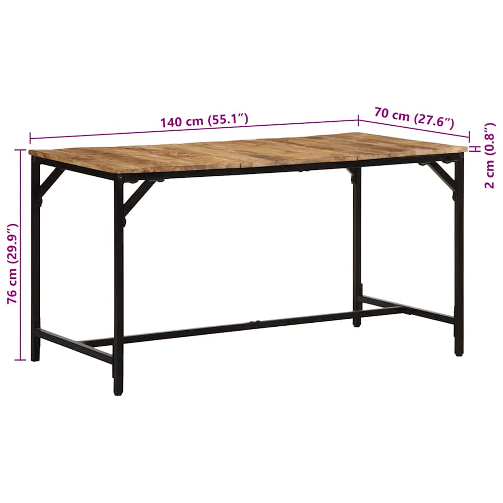 Eettafel 140x70x75 cm massief hout ruw mangohout