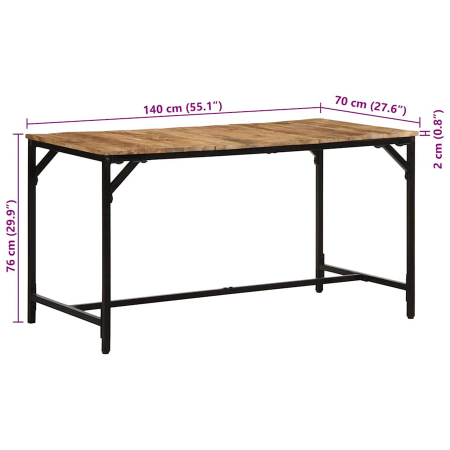 Eettafel 140x70x75 cm massief hout ruw mangohout
