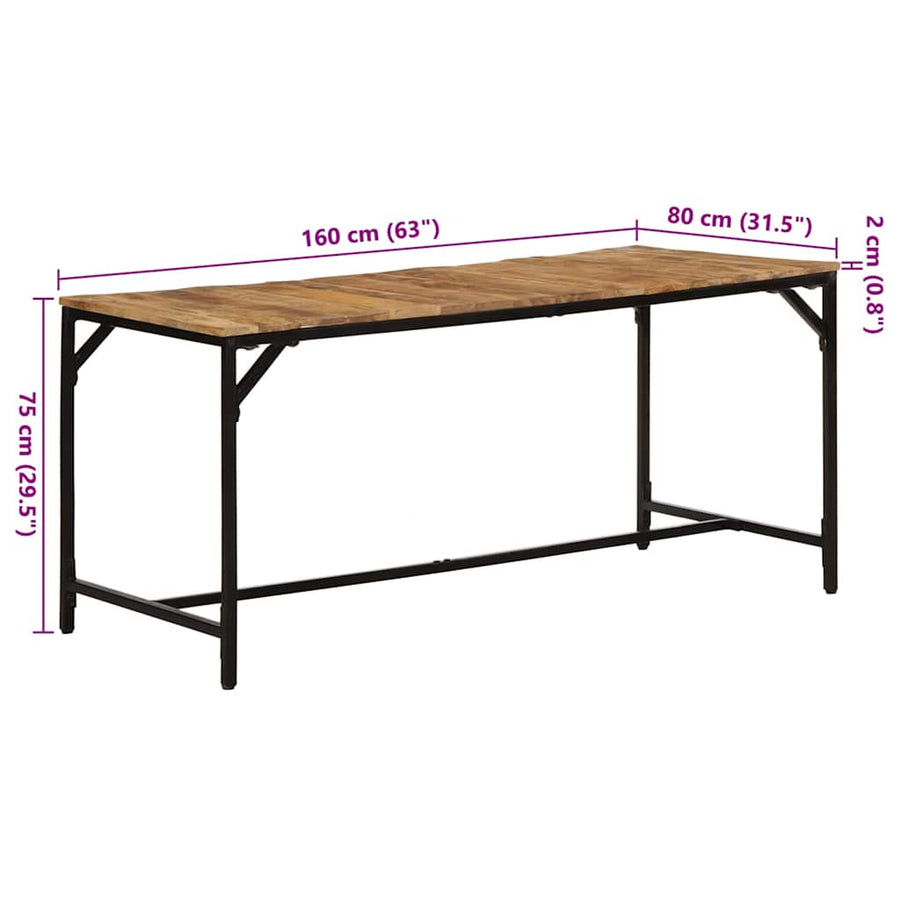 Eettafel 160x80x75 cm massief hout ruw mangohout