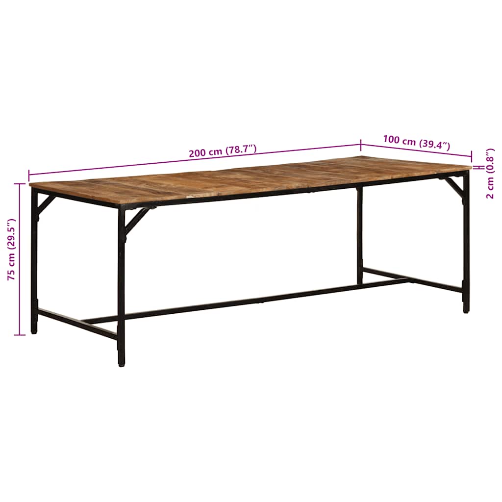 Eettafel 200x100x75 cm massief hout ruw mangohout