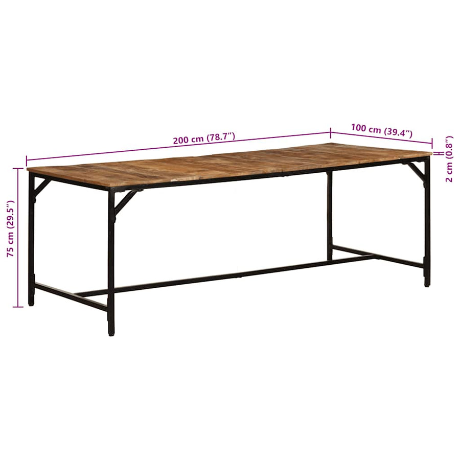 Eettafel 200x100x75 cm massief hout ruw mangohout