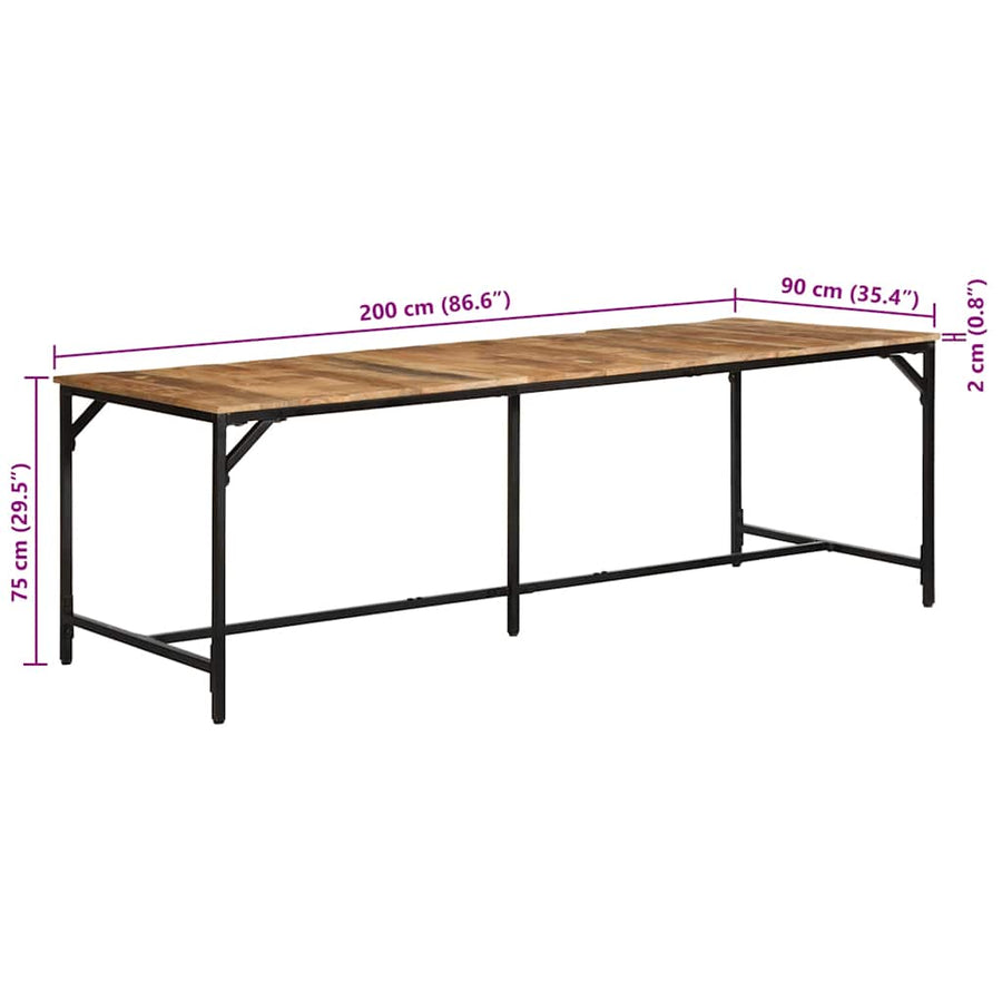Eettafel 220x90x75 cm massief hout ruw mangohout