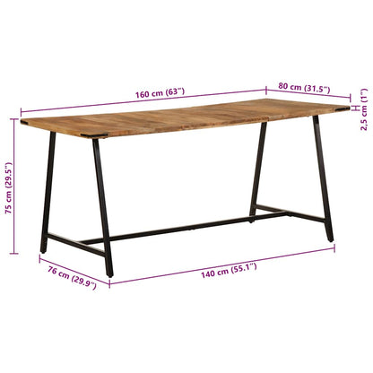 Eettafel 160x80x75 cm massief mangohout