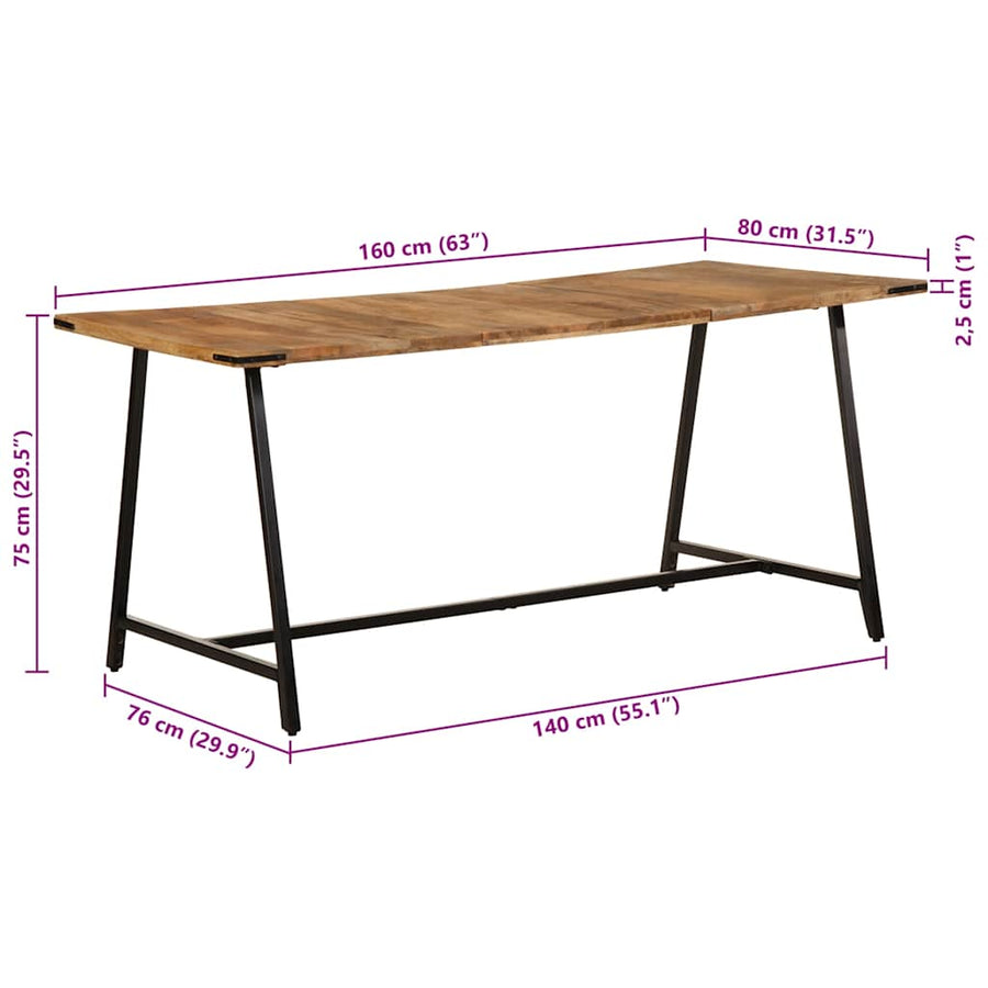 Eettafel 160x80x75 cm massief mangohout