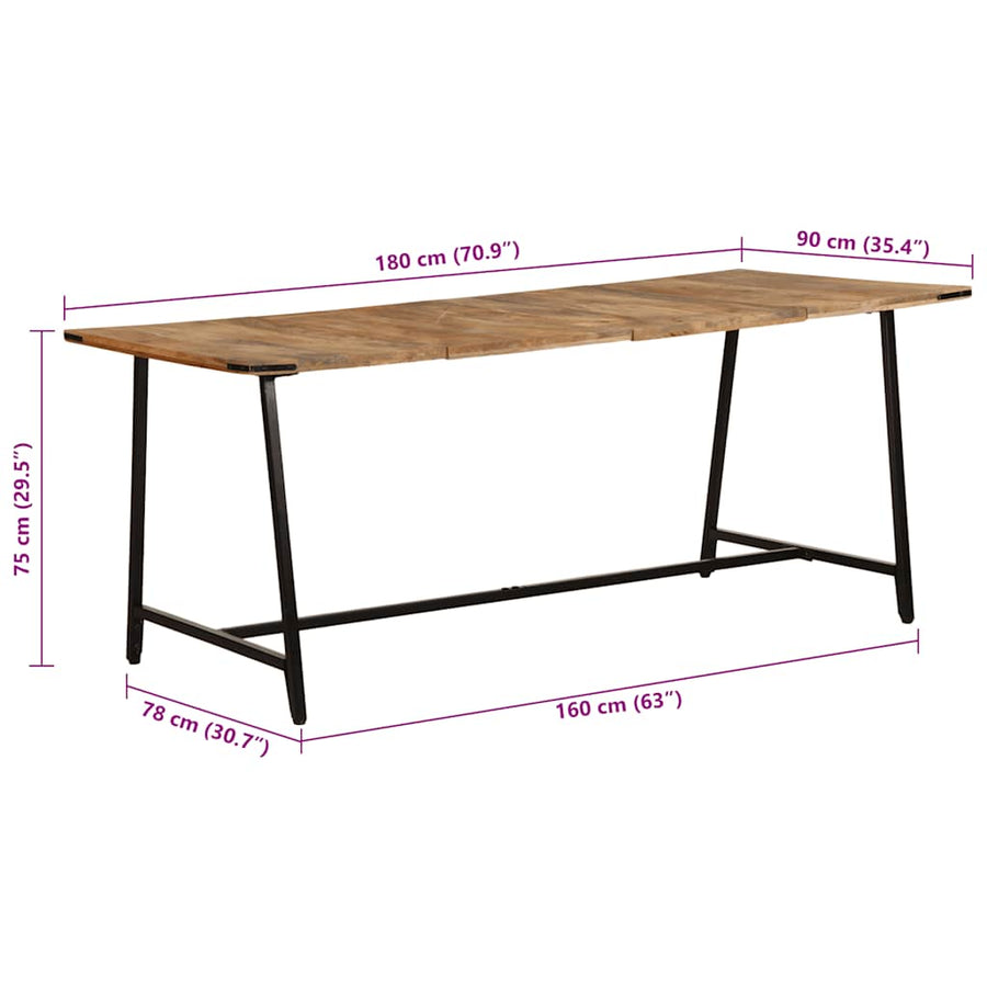 Eettafel 180x90x75 cm massief mangohout