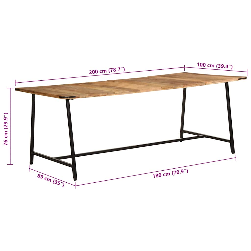 Eettafel 200x100x75 cm massief mangohout