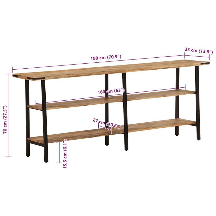 Wandtafel 180x35x70 cm massief mangohout