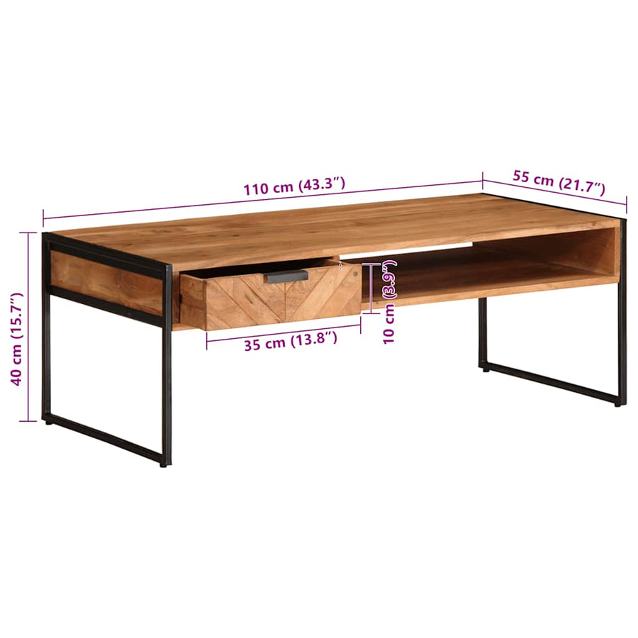 Salontafel 110x55x40 cm massief acaciahout