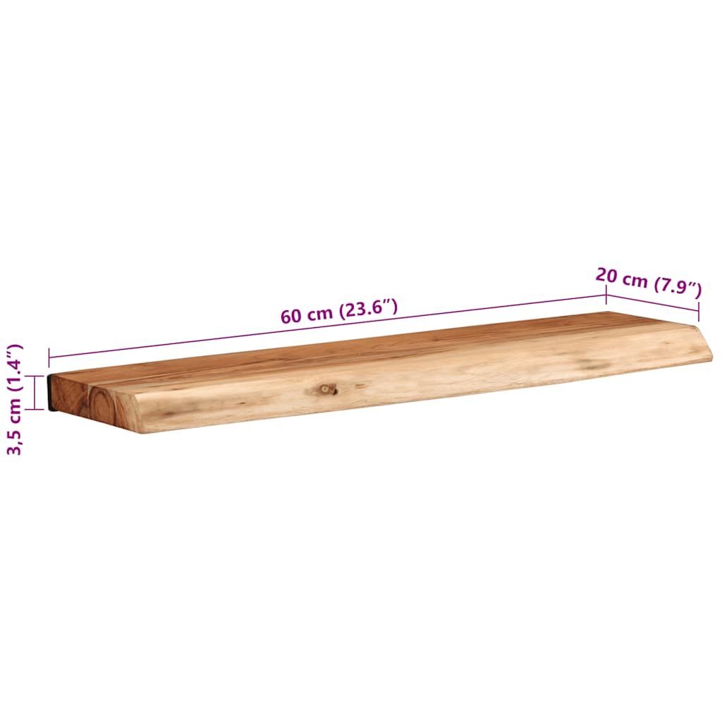 Wandschappen 2 st 60x20x3,5 cm massief acaciahout
