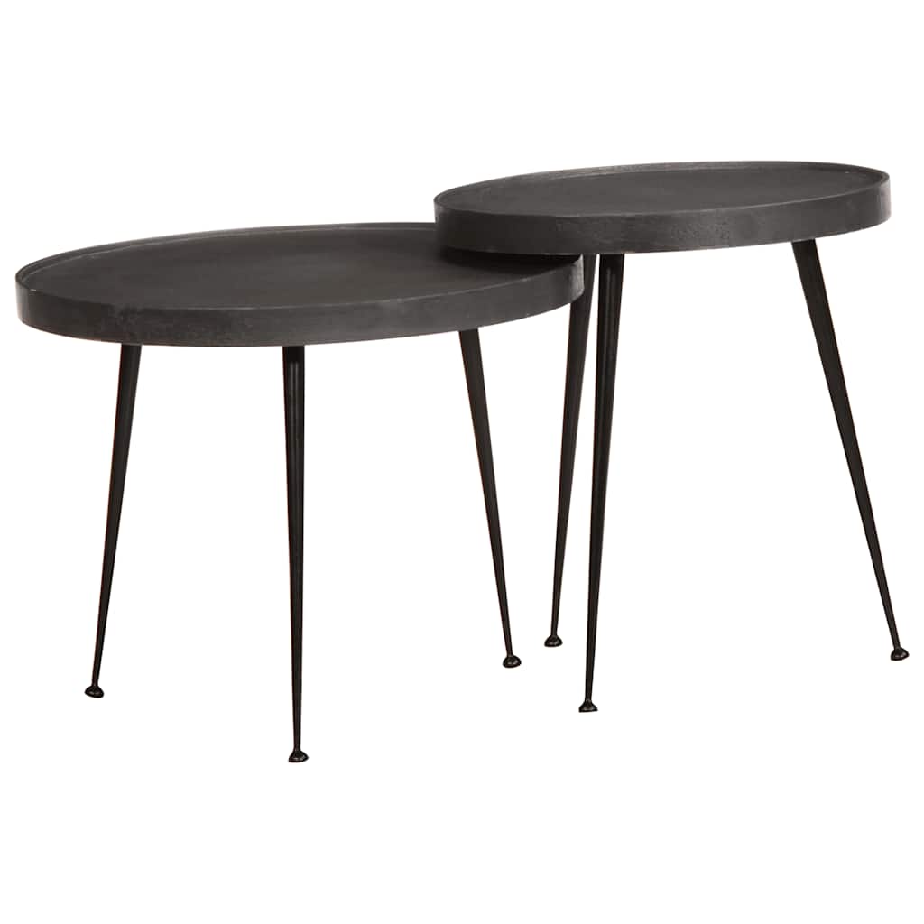 Salontafel 2 stuks Zwart bewerkt hout