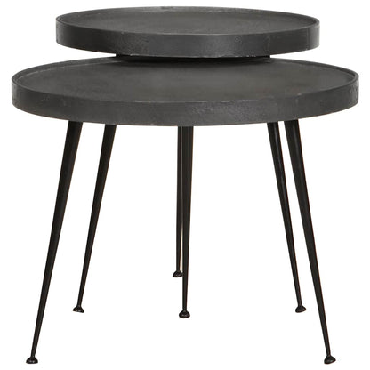 Salontafel 2 stuks Zwart bewerkt hout