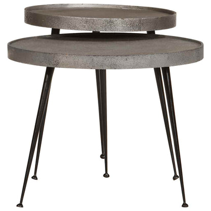 Salontafel 2 stuks zilverkleurig bewerkt hout