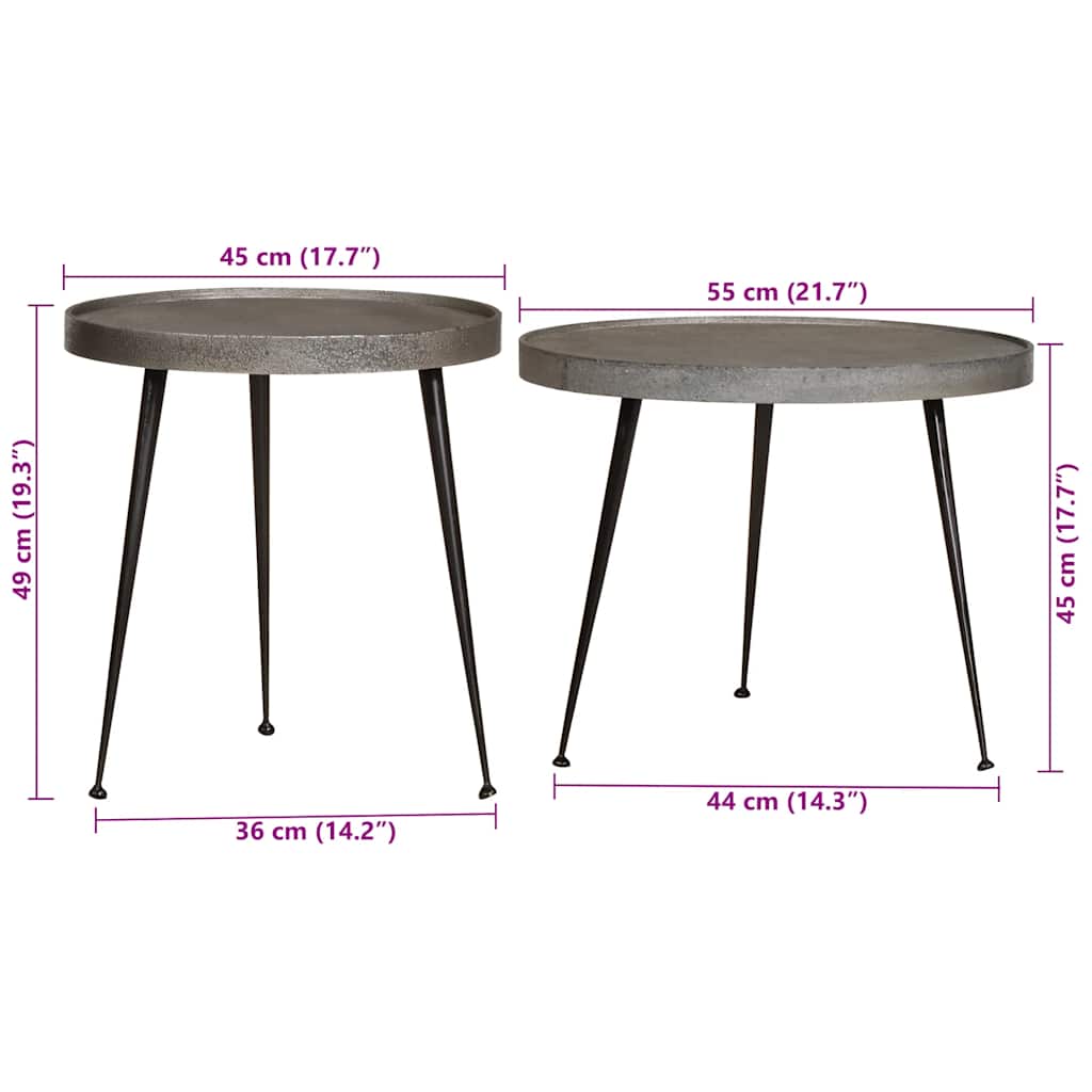 Salontafel 2 stuks zilverkleurig bewerkt hout