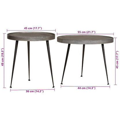 Salontafel 2 stuks zilverkleurig bewerkt hout