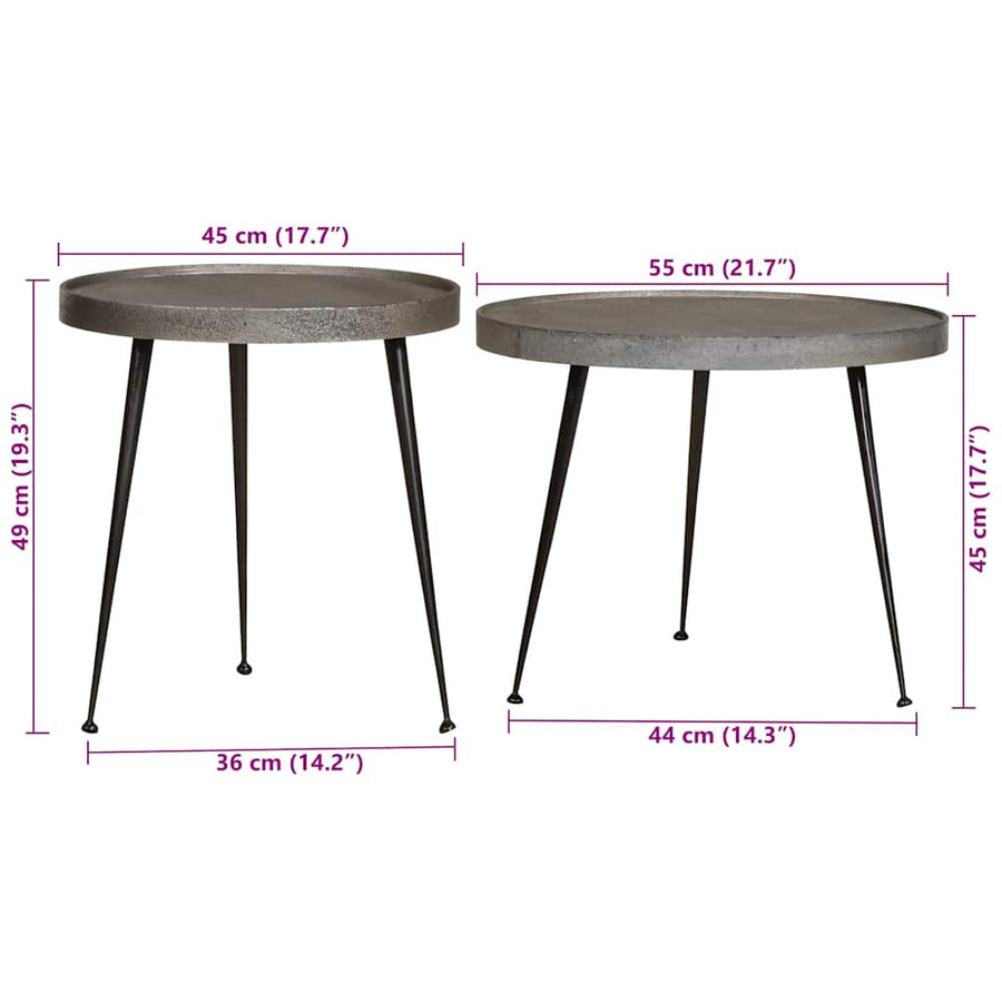 Salontafel 2 stuks zilverkleurig bewerkt hout