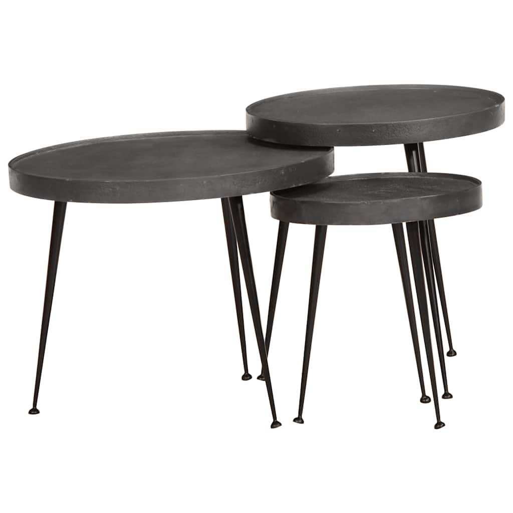 Salontafel 3 stuks Zwart bewerkt hout