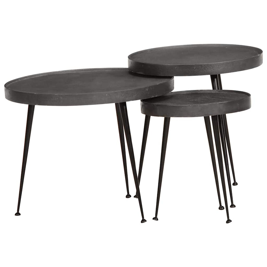 Salontafel 3 stuks Zwart bewerkt hout