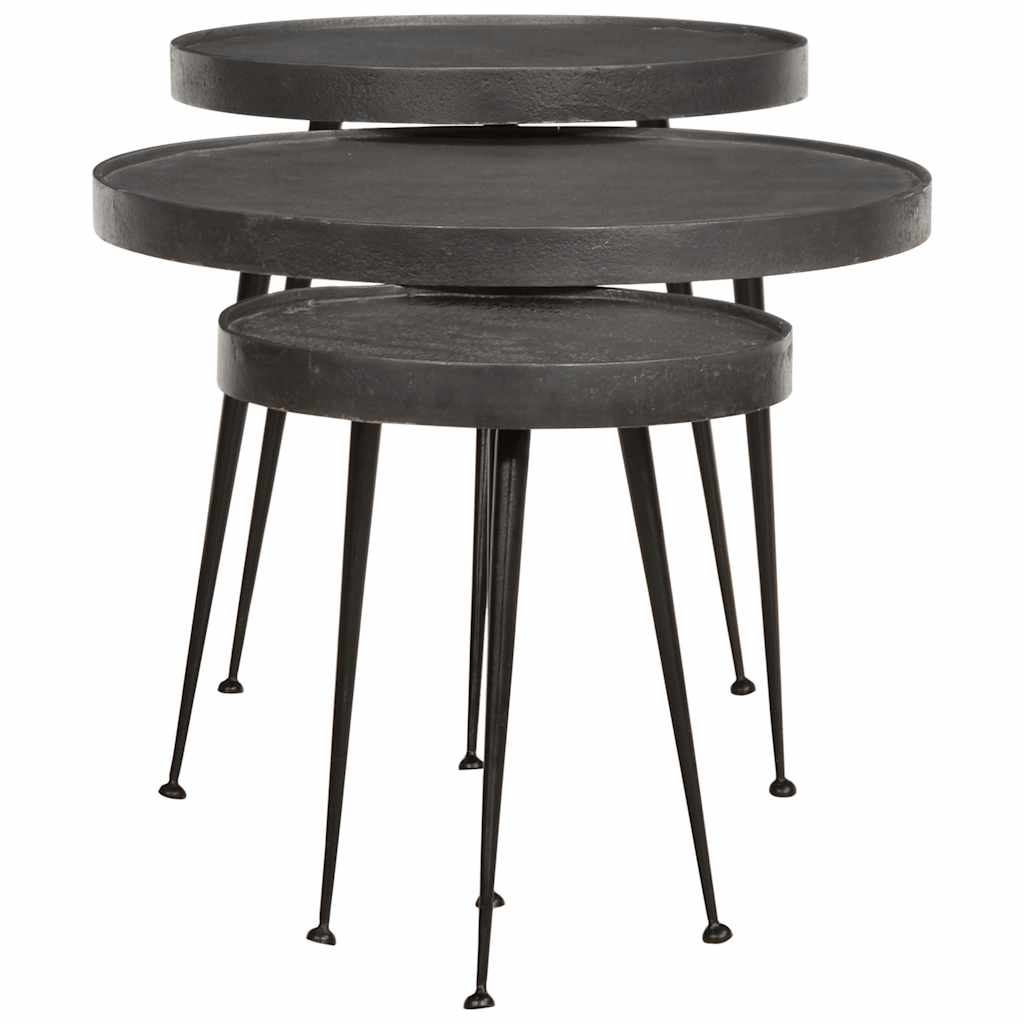 Salontafel 3 stuks Zwart bewerkt hout