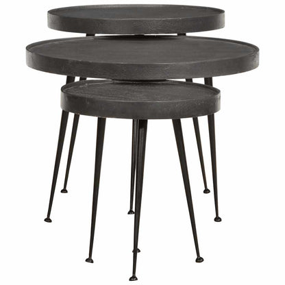 Salontafel 3 stuks Zwart bewerkt hout