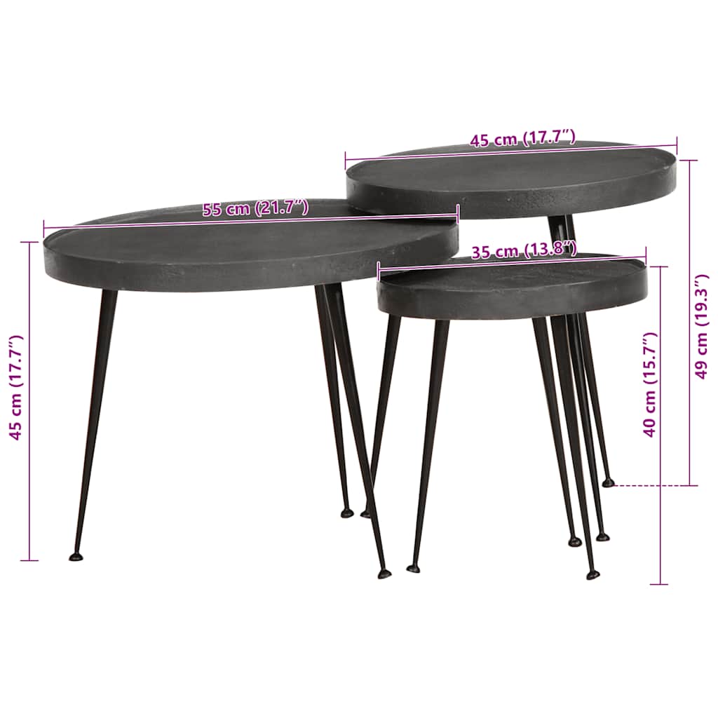 Salontafel 3 stuks Zwart bewerkt hout