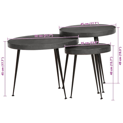 Salontafel 3 stuks Zwart bewerkt hout