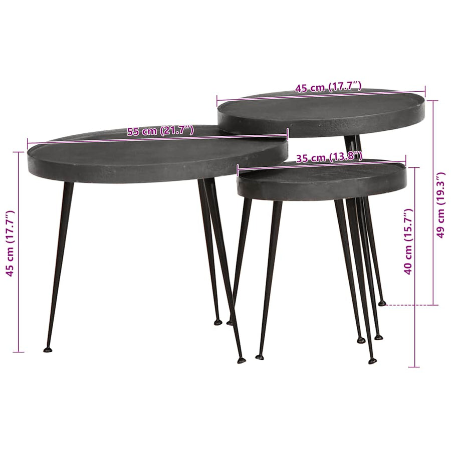 Salontafel 3 stuks Zwart bewerkt hout
