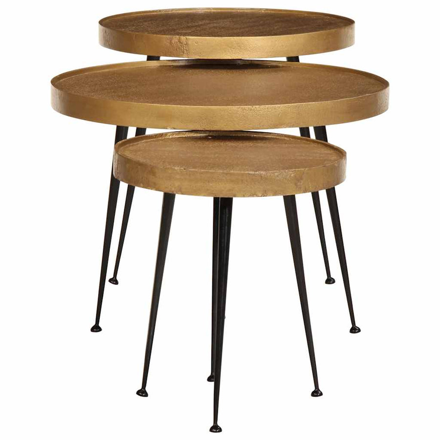 Salontafel 3 stuks Goudkleurig bewerkt hout