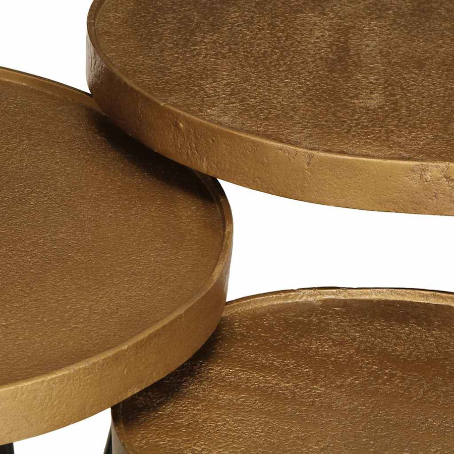 Salontafel 3 stuks Goudkleurig bewerkt hout