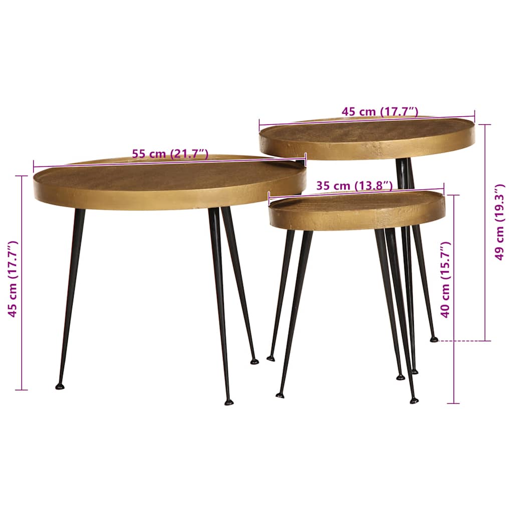 Salontafel 3 stuks Goudkleurig bewerkt hout