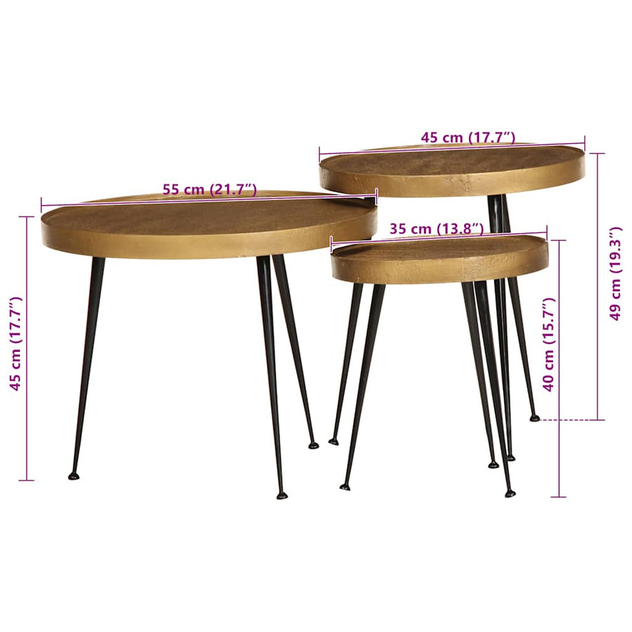 Salontafel 3 stuks Goudkleurig bewerkt hout