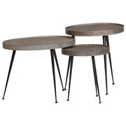Salontafel set 3 stuks zilverkleurig bewerkt hout