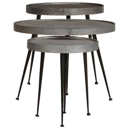 Salontafel 3 stuks zilverkleurig bewerkt hout