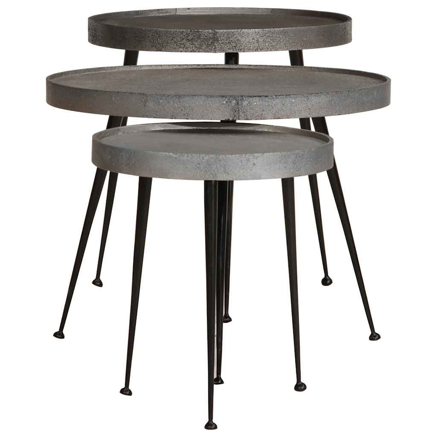 Salontafel 3 stuks zilverkleurig bewerkt hout