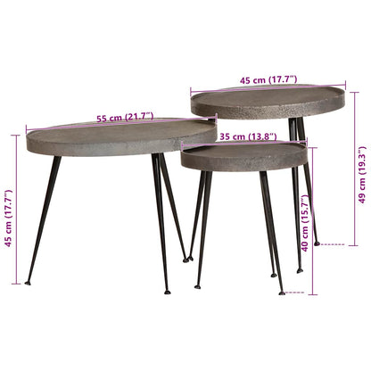 Salontafel 3 stuks zilverkleurig bewerkt hout